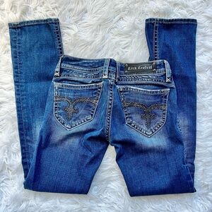 ROCK REVIVAL Pat Straight Embellished Denim Rhinestone Low Rise Jean Women’s 27✨